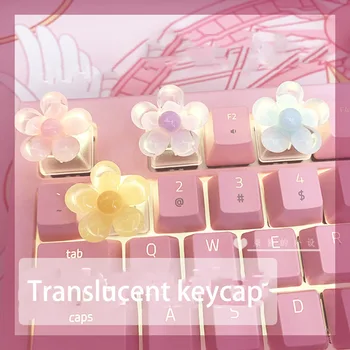 Rožinė Mechaninės Klaviatūros Asmenybės Apšvietimu Gėlių Keycaps Mielas Skaidrus Keycaps Žaidimo Nustatymų Dovanos