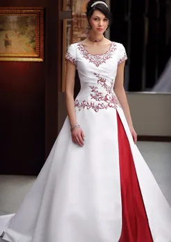 Derliaus Balta Ir Raudona Dėmė Vestuvių Suknelės 2021 Dvi Tonas Nėriniai Siuvinėjimo Mygtukai Bžūp Rankovėmis Nuotakos Suknelė Vestidos De Novia