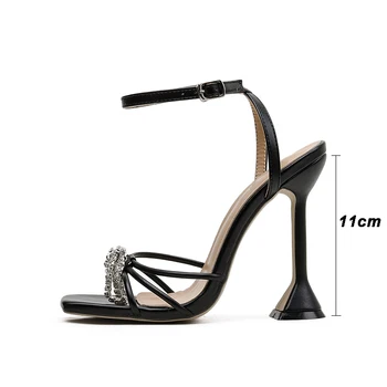 Nauja vasaros moterų sandalai juoda balta kalnų krištolas bowtie ponios batai aikštėje kojų čiurnos dirželis aukštakulnius batus moteris, 41 dydžio