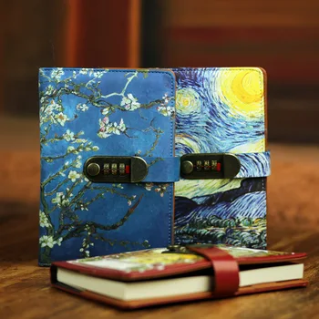 Retro Vintage Sąsiuvinis 2021 Slaptažodį Knygos Planuotojas Office Lady Privatumo Van Gogh Kodas Knygą Apsaugos, kanceliarinės prekės
