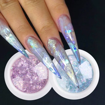 Crystal Fire Opal Dribsnių Nagų Blizgučiai Violetinė Holografinis Blizgučiai 