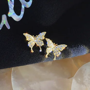 Naujas Mados Mielas Kalnų Krištolas Aukso Spalva Crystal Butterfly Stud Auskarai Moterims, Jokių Auskarų Netikrą Kremzlės Korėjos Auskarai Dovanos
