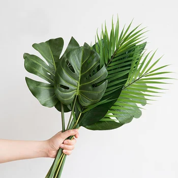 Ein Stck monstera knstliche pflanzen kunststoff atogrąžų palmių lapai namų garten dekoration zubehr nuotraukos Dekorative