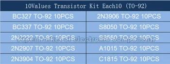 BC337 BC327 2N2222 2N2907 2N3904 2N3906 S8050 S8550 A1015 C1815 10Values X10pcs=100 Tranzistoriai Nustatyti Pack Tranzistorius Rinkinys (IKI 92)