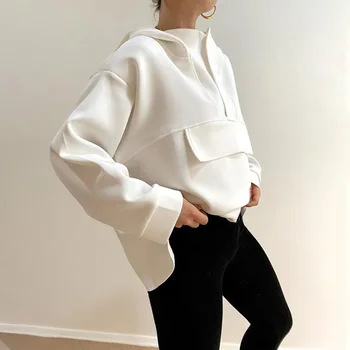 Instunning Vientisos Spalvos Hoodie Moterims Ilgomis Rankovėmis Rudenį Atsitiktinis Palaidų Kratinys Žiemos Harajuku Mados Balta Streetwear 2020 Naujas