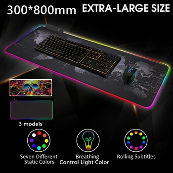 PC Gamer Kilimėlis RGB LED Neperšlampama Klaviatūra, Kilimėlis, Kontroliuoti šviesos spalvos neslidus 300*800mm Kompiuterio Pelės Žemėlapis Žaidimų Priedai