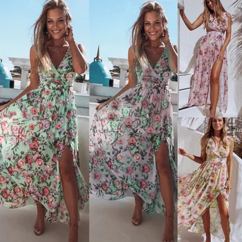 Vasaros drabužių moters Bohemijos Gėlių V-kaklo print suknelė seksualus maxi plus size vestidos para Suknelių mados Moterų Drabužių 2021