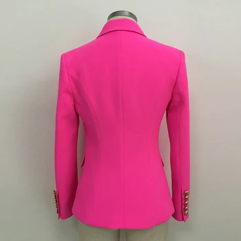 KOKYBĖS 2021 AUKŠTAS Stilingas Dizainerio Švarkas Moterų Klasikinis Dvivietis Breasted Liūtas Mygtukai Slim Montavimo Švarkas Švarkas Hot Pink