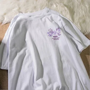 Mielas Mielas Spausdinti Moterų marškinėliai Universiteto Stiliaus trumpomis Rankovėmis Apvalios Apykaklės Marškinėlius Moteris Hip-Hop Moterų marškinėliai
