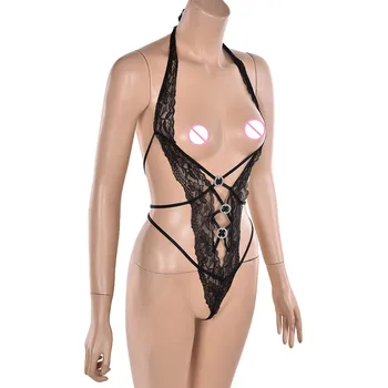 1Pcs Moterų Sexy Bodysuits apatinis Trikotažas Juoda G-String Gėlių Nėrinių Diržas naktiniai drabužiai Apatiniai Sleepwear Teddies