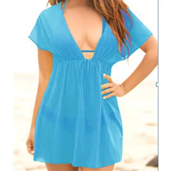 Vasarą Moterys Seksualus Paplūdimio maudymosi kostiumėlį Šifono Padengti Iki Ponios V-kaklo Suknelė Bikinis Saulės Sarongas Paplūdimio monokini