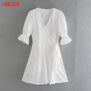 Tangada 2021 Moterų Taškai Modelio prancūzų Stiliaus, Baltos spalvos Suknelė, Trumpas Sluoksniuotos Rankovėmis Ponios Mini Suknelė Vestidos 8M17