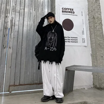 Golfo Džemperis Tamsiai Animacinių Filmų Atsitiktinis Korėjos Ins Harajuku Negabaritinių Prarasti Skylę Megztiniai Megztinis Viršuje Street Punk Stiliaus Moteris Puloveriai