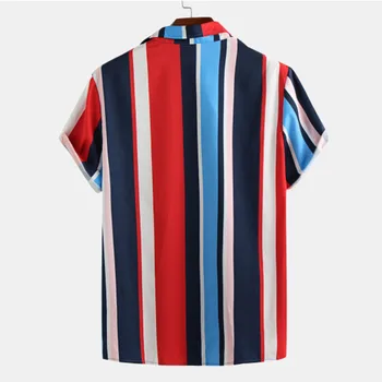2021 Naujas Shirt Mens Atsitiktinis Colorblock Vertikalios Juostos Spausdinimo Mygtukas Iki Marškinėliai Mados Paplūdimio Palaidinė Viršūnes Havajų Marškinėliai