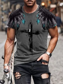 2021 Naujų Europos ir Amerikos vyrų kryžiaus tikėjimo spausdinti y2k marškinėliai street hipster grafinis marškinėliai drabužių Atsitiktinis O-Kaklo harajuku