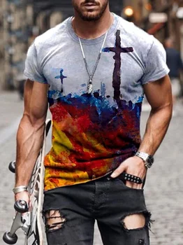 2021 Naujų Europos ir Amerikos vyrų kryžiaus tikėjimo spausdinti y2k marškinėliai street hipster grafinis marškinėliai drabužių Atsitiktinis O-Kaklo harajuku