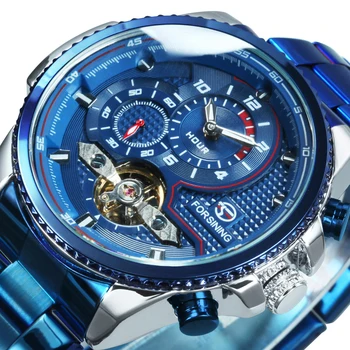 FORSINING Blue Tourbillon Žiūrėti Vyrams, Automatinis Mechaninis laikrodis Mens 2021 Prabangos Prekės Plieno Juosta Dropshipping montre homme