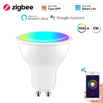 1-10VNT ZigBee Smart Gu10 LED Lemputė, Prožektorius tuya/smart gyvenimo APP 4W RGBCW Lempos Balso Kontrolės Dirbti su Alexa 