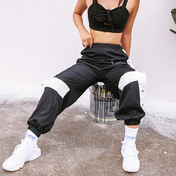 Nakties Hip-Hop Sweatpants Streetwear Krovinių Kelnės Aukštu Juosmeniu Poilsiu Kelnės Moterims Black 