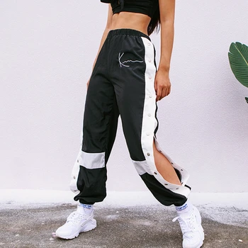 Nakties Hip-Hop Sweatpants Streetwear Krovinių Kelnės Aukštu Juosmeniu Poilsiu Kelnės Moterims Black 