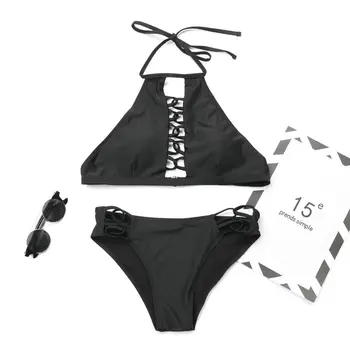 Moterims Seksualus Push-up Paminkštinta Liemenėlė Tvarstis Bikini Nustatyti maudymosi kostiumėlį Choker maudymosi Kostiumėliai atgal tuščiaviduriai Mažas juosmens Brazilijos Paplūdimio drabužius 2020 naujas
