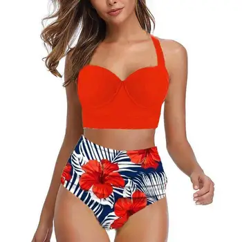 Naujas 4XL 5XL Plius Dydis Bikini Moterims 2021 Aukšto Juosmens maudymosi kostiumėlį Push Up Bikinis Nustatyti Didelio Dydžio maudymosi Kostiumėliai, Moterų Maudymosi Kostiumą Paplūdimio