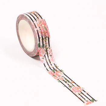NAUJAS 1PC 15mm*10m Folija Pink Rose Dekoratyvinis Washi Tape Scrapbooking Izoliacine Juosta kanceliarinių prekių dizaineris kaukė washi tape