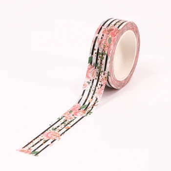 NAUJAS 1PC 15mm*10m Folija Pink Rose Dekoratyvinis Washi Tape Scrapbooking Izoliacine Juosta kanceliarinių prekių dizaineris kaukė washi tape