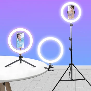 Fotografija LED Selfie Žiedas Šviesos 10inch Pritemdomi Telefono Kamera 26CM Žiedas Lempa Su Stovu Trikojo Makiažas Vaizdo Gyventi Studija