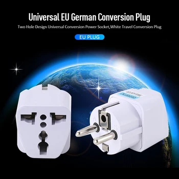 Kaištis Universalus ES vokiečių Konversijos Plug Dviejų Hole Dizaino Universali Konvertavimo kištukinis Lizdas, Balta Kelionės Konversijos Plug