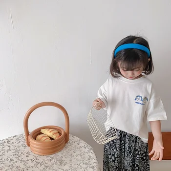 Korėjos stiliaus unisex vaikams, cartoon laišką trumpomis rankovėmis t shirts 2021 m. vasarą berniukų, mergaičių medvilnės atsitiktinis palaidų Viršūnės