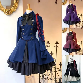 L#Gothic Lolita Dress Plius Dydis Mados Moterų Derliaus Ilgomis Rankovėmis Gotikos Teismas Square Apykaklės Kratinys Mielas Princesė Maža Suknelė