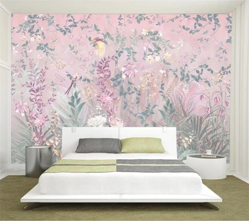 Individualizuotos fono paveikslėlį 3d ranka-dažytos gėlės ir paukščiai gražių gėlių miškai freskomis gyvenimo kambario, miegamasis fone sienų apdaila