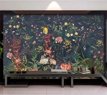 Individualizuotos fono paveikslėlį 3d ranka-dažytos gėlės ir paukščiai gražių gėlių miškai freskomis gyvenimo kambario, miegamasis fone sienų apdaila