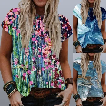 2021 Naujas Vasaros Moterų Mados Atsitiktinis Marškinėliai Gatvės Stiliaus Viršūnes 3D Spausdinimo Vintage Drabužius trumpomis Rankovėmis Harajuku Tees Marškinėlius