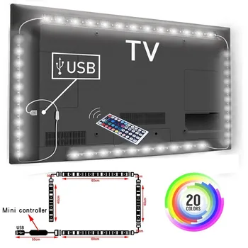 5V 1M/2M/3M Nonwaterproof RGB 5050SMD Led Juostelės Gali Pakeisti Spalvą TV Foninio Apšvietimo, Su USB IR Valdytojas
