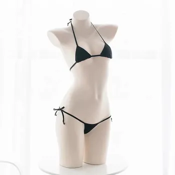 SEKSUALUS MIAU Vasarą 2 Vnt Seksualus Bikini maudymosi Kostiumėliai, Nustatyti vientisos Spalvos Paplūdimio Brazilijos Diržas Moterų Mini Bikini Suaugusiųjų Cosplay Erotiniai Kostiumai