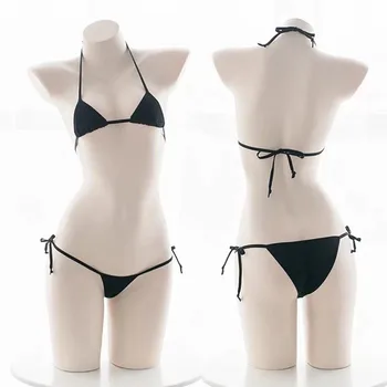 SEKSUALUS MIAU Vasarą 2 Vnt Seksualus Bikini maudymosi Kostiumėliai, Nustatyti vientisos Spalvos Paplūdimio Brazilijos Diržas Moterų Mini Bikini Suaugusiųjų Cosplay Erotiniai Kostiumai