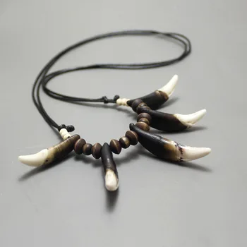 Karšto pardavimo dantų karoliai imitacija vilko dantų zawalcowany karoliai reguliuojamas ilgis Vyrai Moterų Amuletas Juvelyriniai dirbiniai