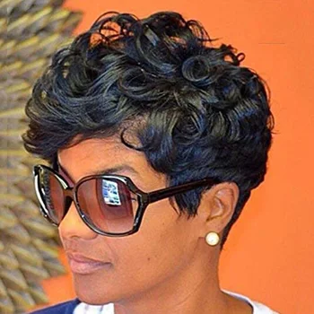 Perukai už juodaodžių Moterų Trumpais Garbanotais Sintetiniai Plaukai Natūralūs Juodi Plaukai Aukštos Temperatūros Pluošto Perukai Kasdien Naudoti