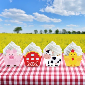 Baby Shower Ūkio Gyvūnai Cupcake Sienos Mielas Kiaulių, Karvių, Avių Vištienos Pyragas Wrapper Animacinių Filmų Vaikams Gimtadienio Dekoracijas Prekes