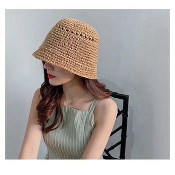 Saulės Skrybėlę Platus Kraštų Floppy Vasaros Skrybėlės Moterų Paplūdimio Panama Šiaudų Dome Kibiro Kepurę Femme Atspalvį Skrybėlę