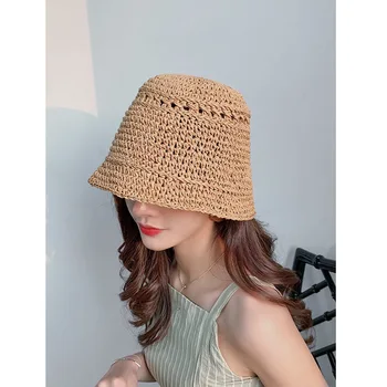 Saulės Skrybėlę Platus Kraštų Floppy Vasaros Skrybėlės Moterų Paplūdimio Panama Šiaudų Dome Kibiro Kepurę Femme Atspalvį Skrybėlę