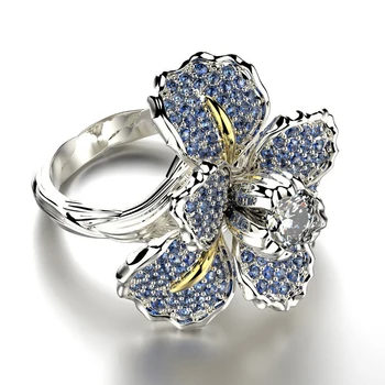 Mada, Prabanga, Mėlyna Kristalų Žiedai Moterų Klasikinis Kūrybos Ponios Gėlių Piršto Papuošalai Romantiška Moterų Vestuvės Juvelyrika