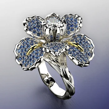 Mada, Prabanga, Mėlyna Kristalų Žiedai Moterų Klasikinis Kūrybos Ponios Gėlių Piršto Papuošalai Romantiška Moterų Vestuvės Juvelyrika