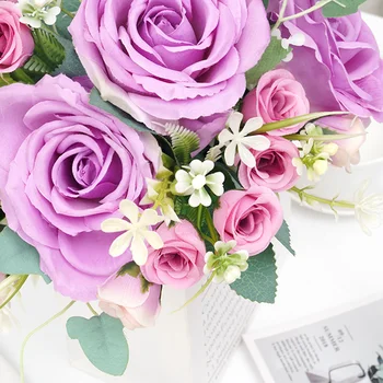 Rožinė Šilko Dirbtinių Rožių Žiedų Puokštė Vestuvių Namų Dekoro Priedai Netikrą Gėlės Pigūs Aukštos Kokybės Stalo Išdėstymas