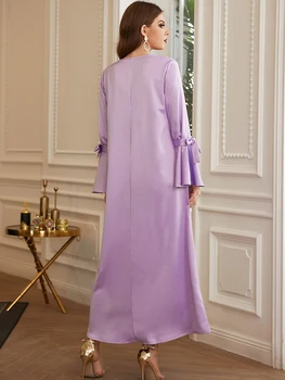 Moterų Perlai Maxi Suknelė Prarasti Satino Linija Bowknot Ilgas Rankovėmis Varpo Marokas Dubajus Suknelė Elegantiškas Šalis Pokylių Ramadanas Eid Abaja