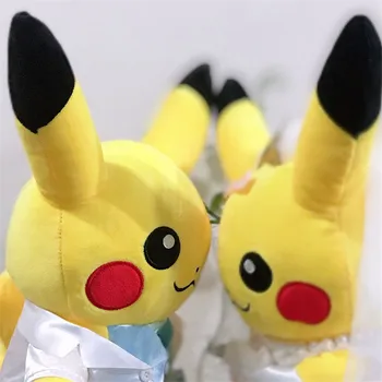 TAKARA TOMY Pokemon 20/30cm Kawaii Vestuvių Pikachu Suknelė Anime Lėlės Gražių Jubiliejų Dovana Porą Mergina Draugu