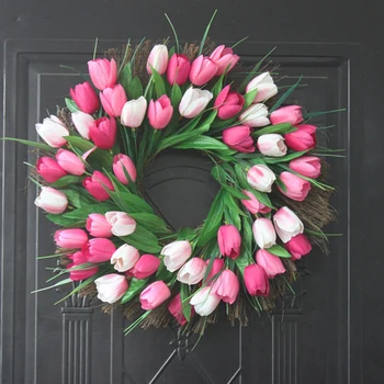 Modeliavimo Pink Tulip Vainikas Vestuvių Apdaila Sienos Kabo Vainikas Dirbtinių Gėlių Vainikas Pavasario Dekoro Durų Sodas