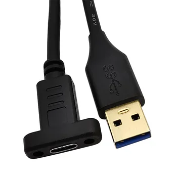 1pc USB 3.0 A Male Į USB-C 3.1 C Tipo Moterų Varžtas Panel Mount Duomenų Adapterio Kabelį 20cm Aukso